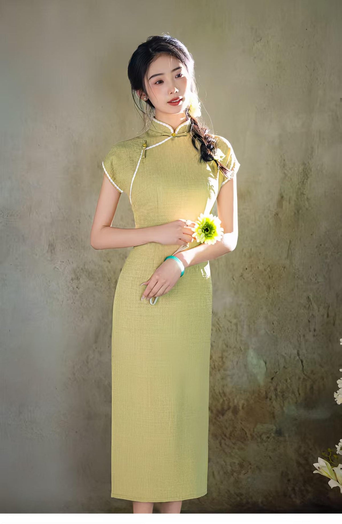 Women's Vintage Qipao Cheongsam Dress – Mandarin Collar Maxi Fitted – additional product view