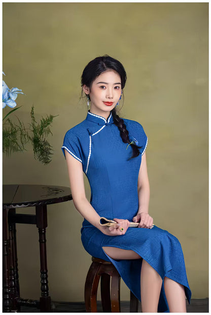 Women's Vintage Qipao Cheongsam Dress – Mandarin Collar Maxi Fitted – additional product view
