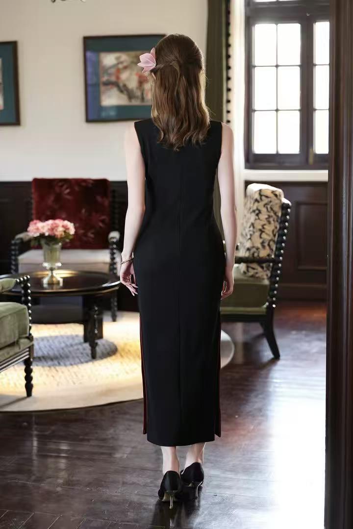 Women's Black Vintage Qipao Cheongsam Dress – Long Mandarin Collar – additional product view