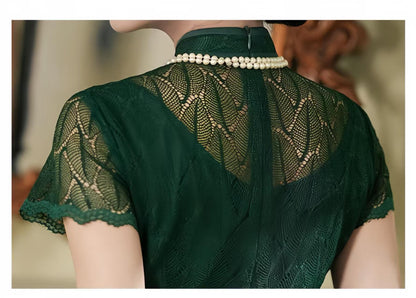Women's Green Vintage Qipao Cheongsam Dress – Maxi Fitted – additional product view