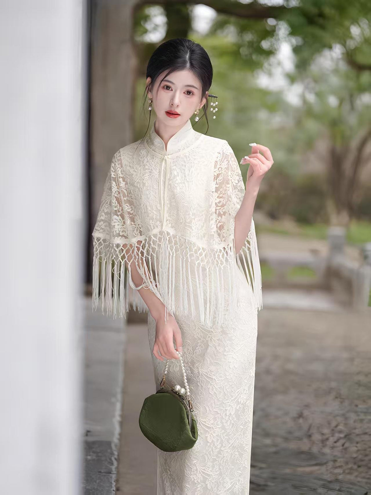 Women's White Vintage Modern Chinese Two-Piece Set – additional product view