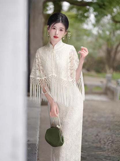 Women's White Vintage Modern Chinese Two-Piece Set – additional product view