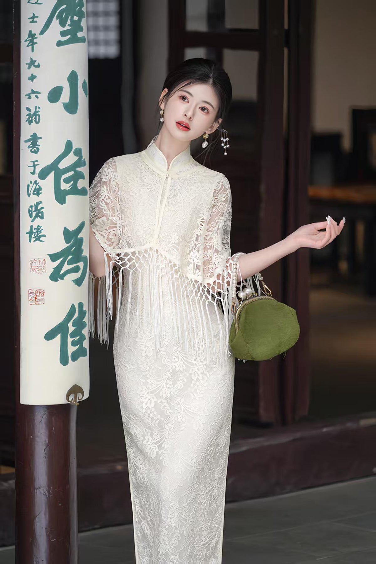 Women's White Vintage Modern Chinese Two-Piece Set – additional product view
