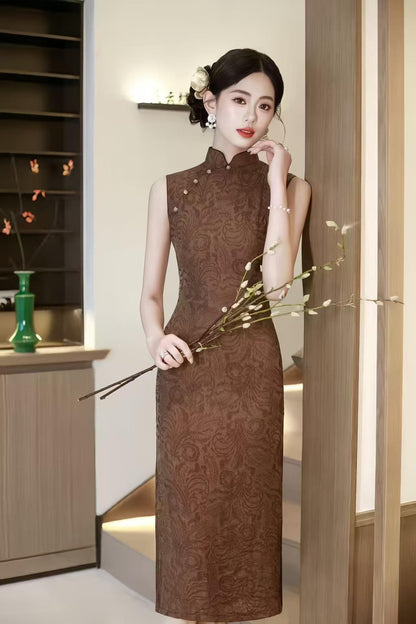 Women's Vintage Qipao Cheongsam Dress – Jacquard Maxi Fitted – additional product view