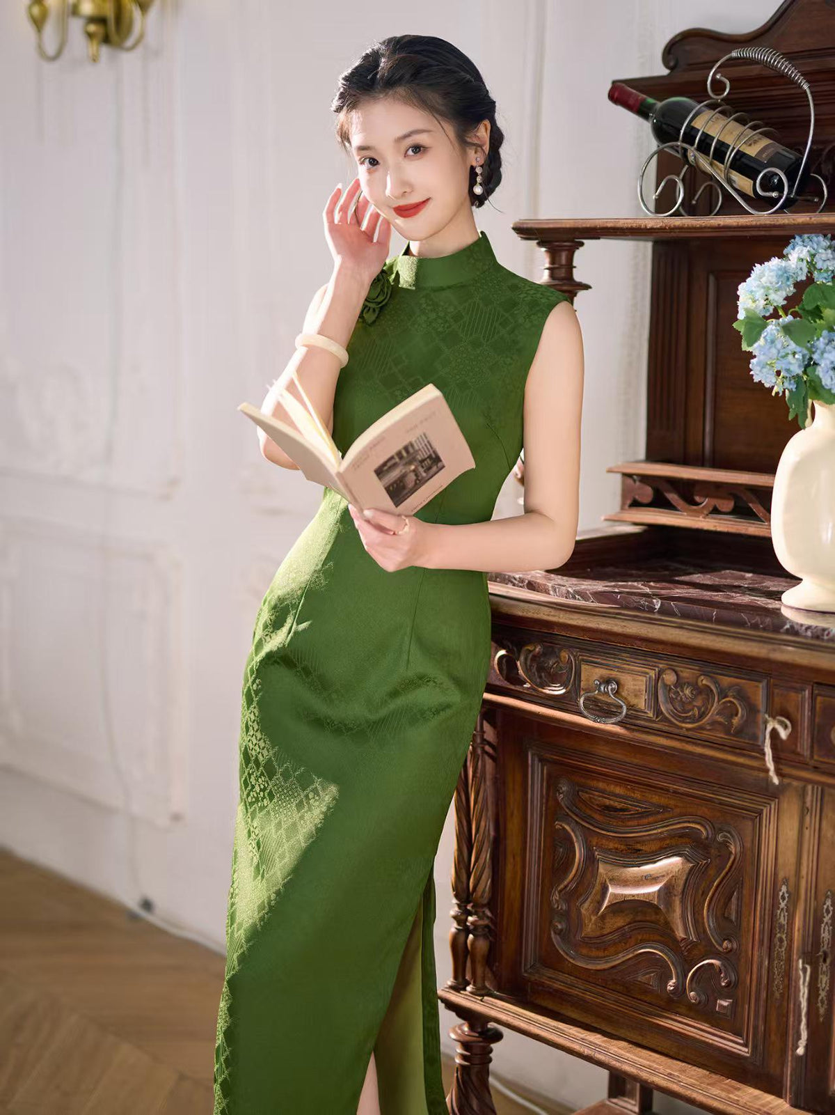 Women's Green Vintage Qipao Cheongsam Dress – additional product view