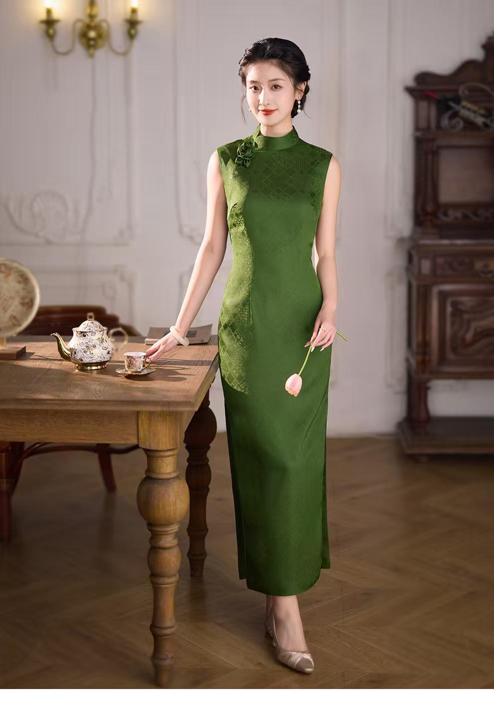 Women's Green Vintage Qipao Cheongsam Dress – additional product view