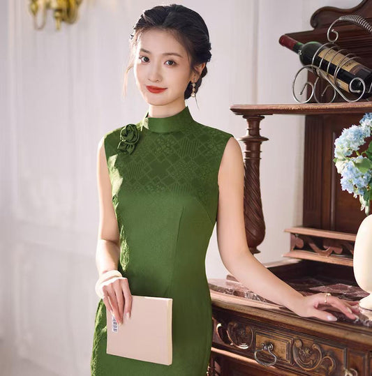 Women's Green Vintage Qipao Cheongsam Dress