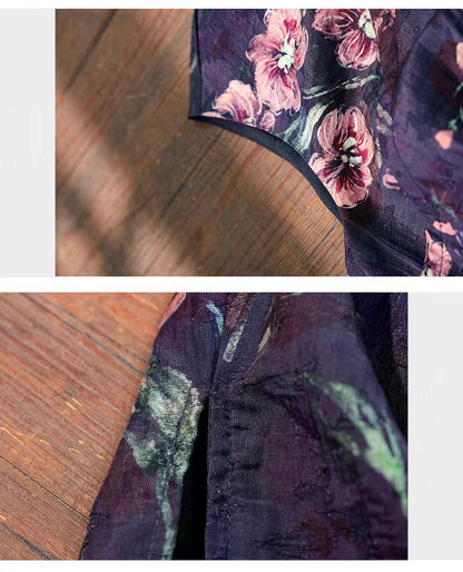 Women's Blue Floral Qipao Cheongsam Dress – additional product view