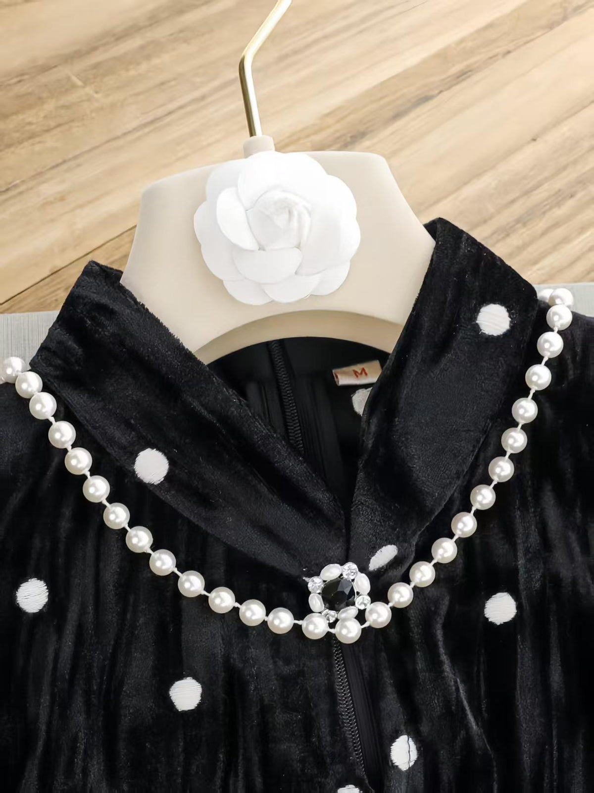 Women's Black Vintage Velvet Qipao Cheongsam Dress – Polka Dot Fitted – additional product view