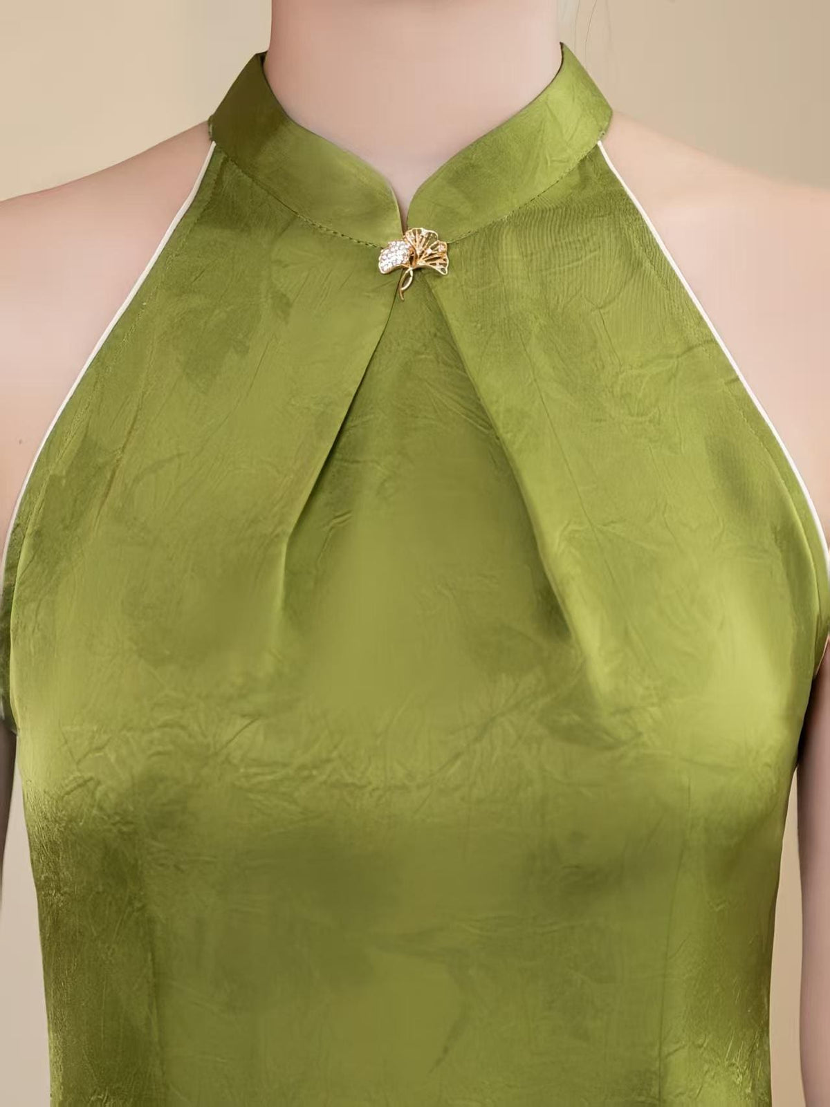 Women's Green Vintage Qipao Cheongsam Dress – Jacquard Maxi Fitted – additional product view
