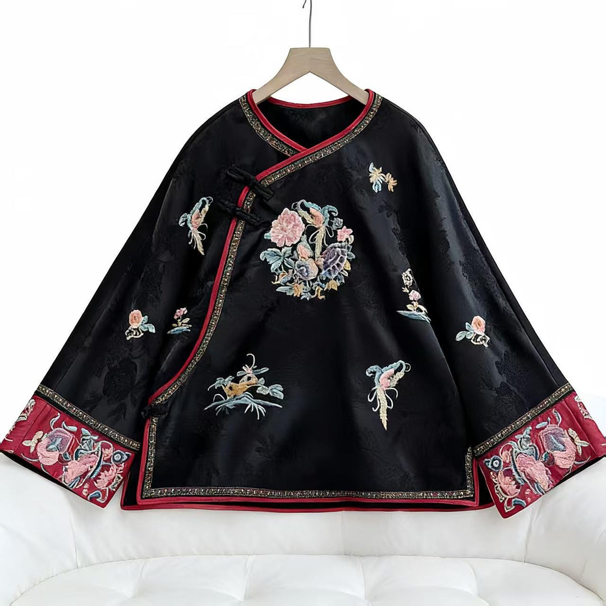 Women's Floral Chinese Tang Jacket – Purple Jacquard – additional product view