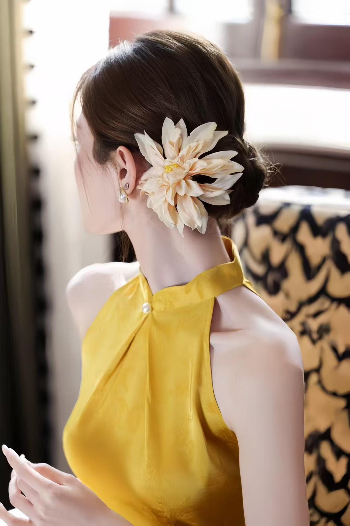 Women's Gold Vintage Qipao Cheongsam Dress – additional product view
