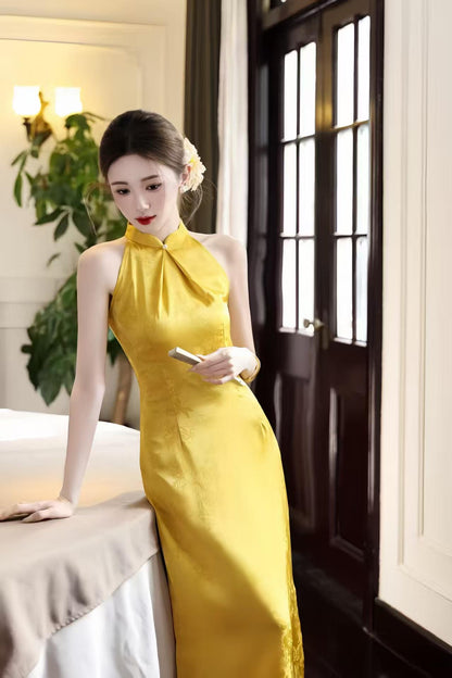 Women's Gold Vintage Qipao Cheongsam Dress – additional product view