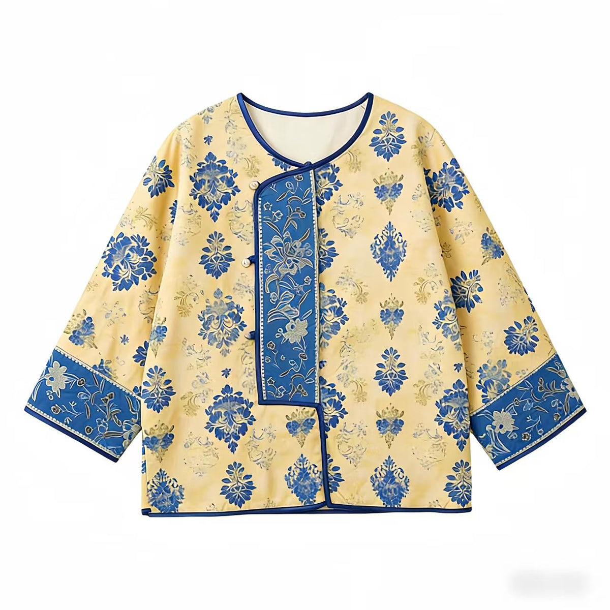 Women's Blue Floral Satin Chinese Tang Jacket – additional product view