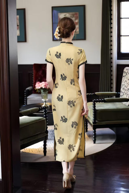 Women's Embroidered Qipao Cheongsam Dress – Linen Fitted – additional product view