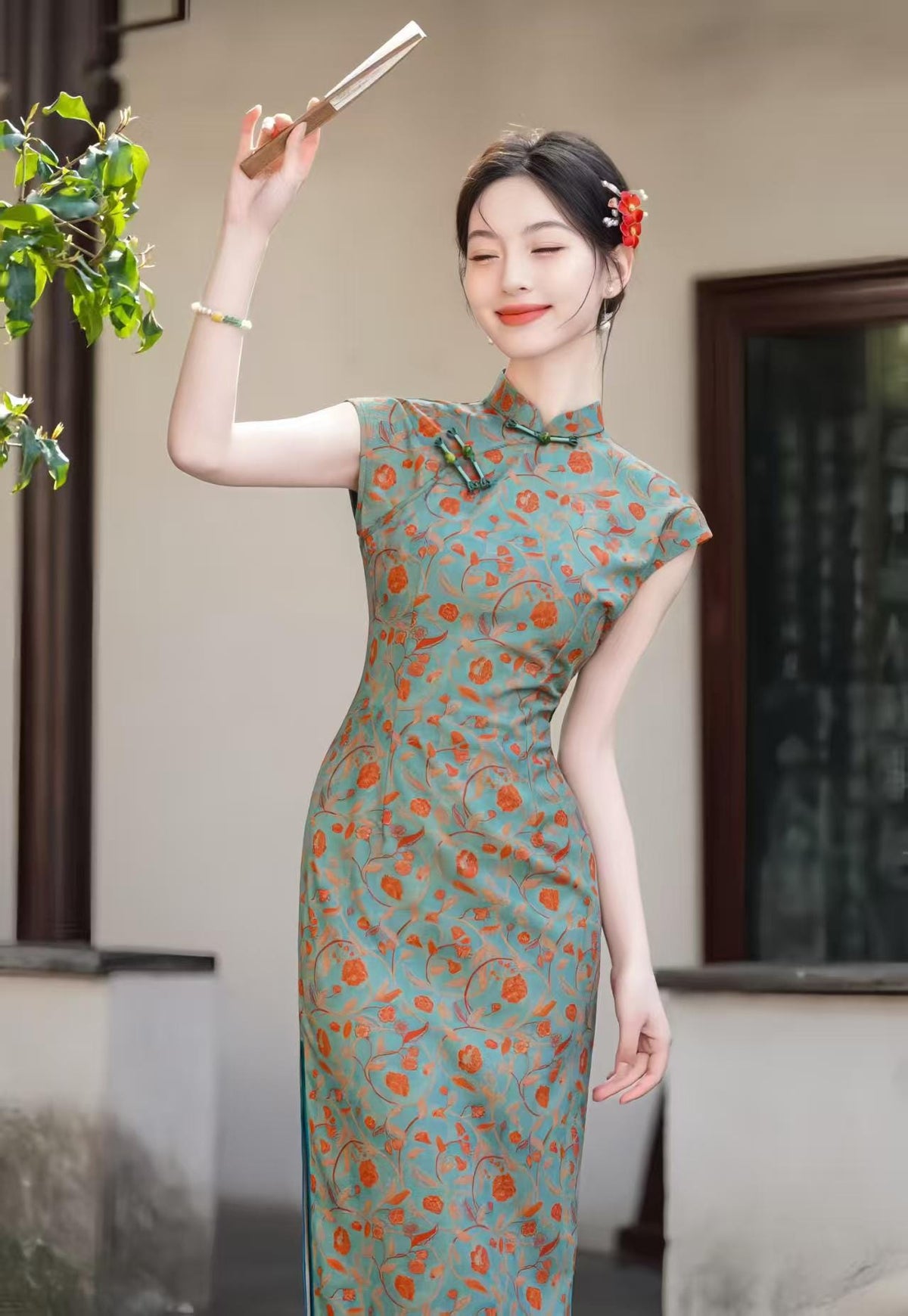 Women's Blue Vintage Satin Qipao Cheongsam Dress