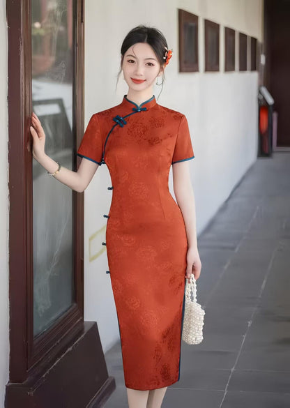 Women's Red Vintage Qipao Cheongsam Dress – Jacquard – additional product view