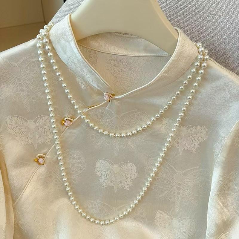 Women's Embroidered Satin Chinese Style Blouse – additional product view