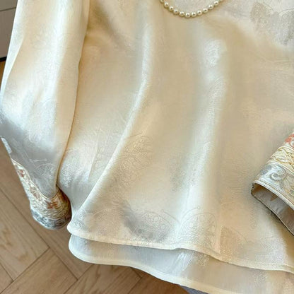 Women's Embroidered Satin Chinese Style Blouse – additional product view