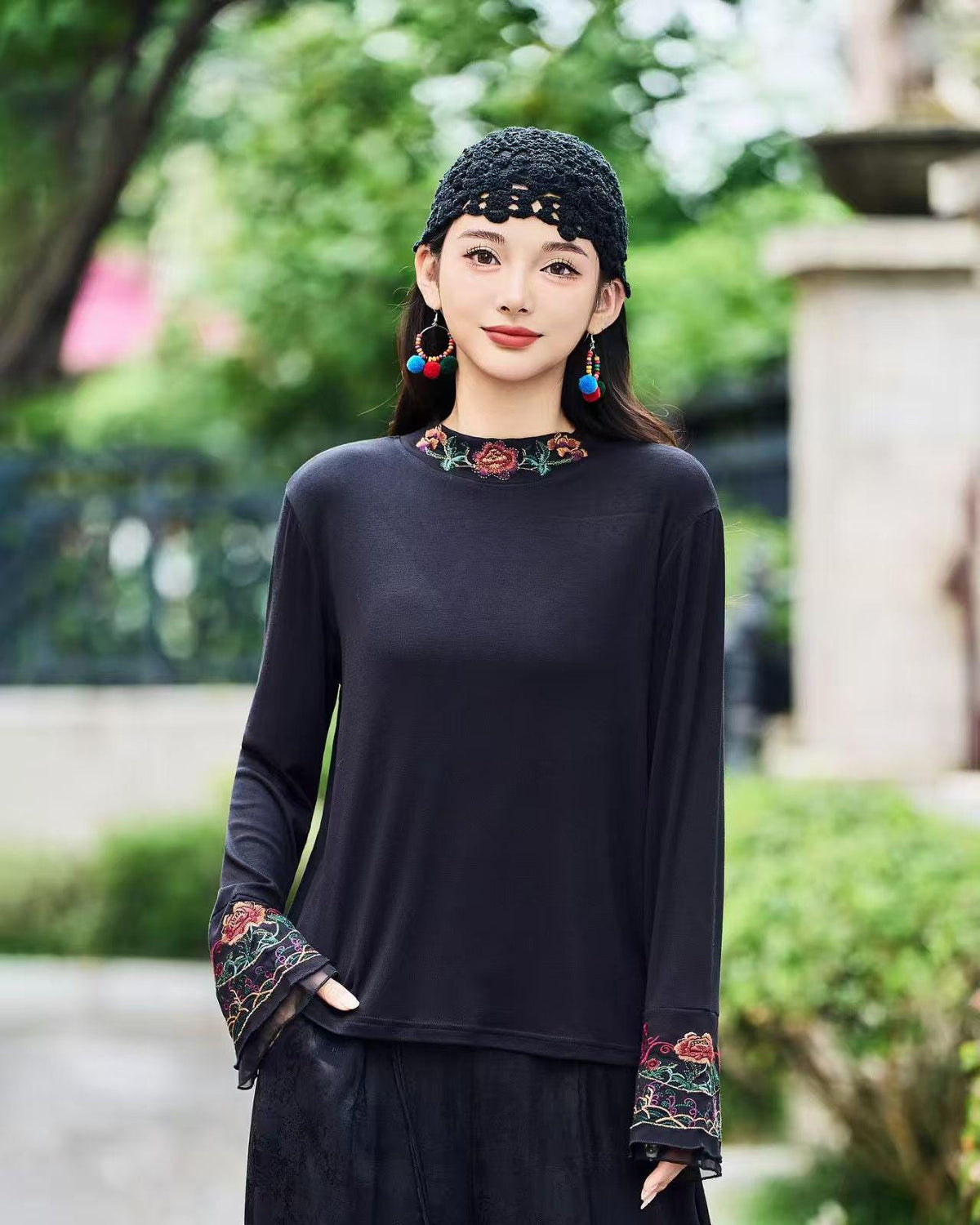 Women's Floral Chinese Style Blouse – Cotton Long Sleeve – additional product view