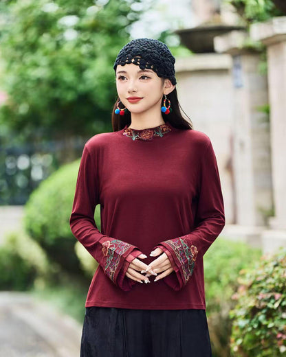Women's Floral Chinese Style Blouse – Cotton Long Sleeve – additional product view