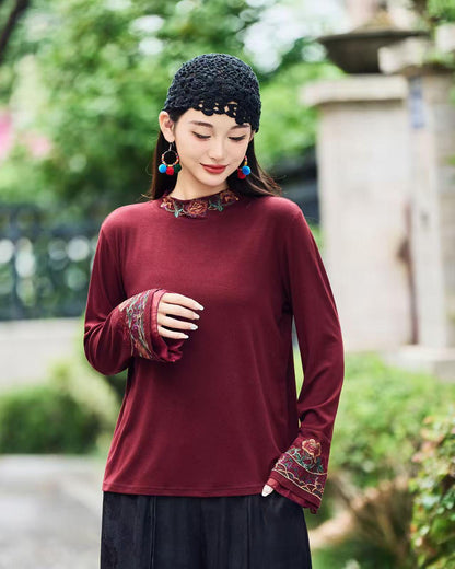 Women's Floral Chinese Style Blouse – Cotton Long Sleeve – additional product view