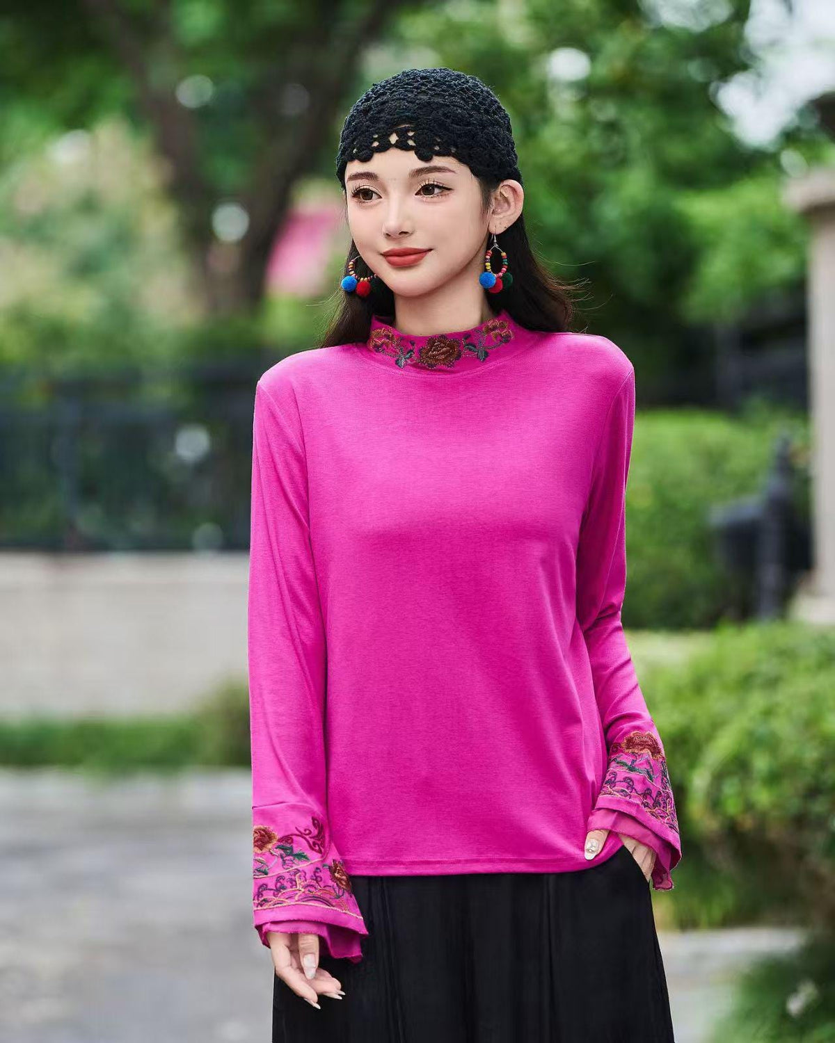 Women's Floral Chinese Style Blouse – Cotton Long Sleeve