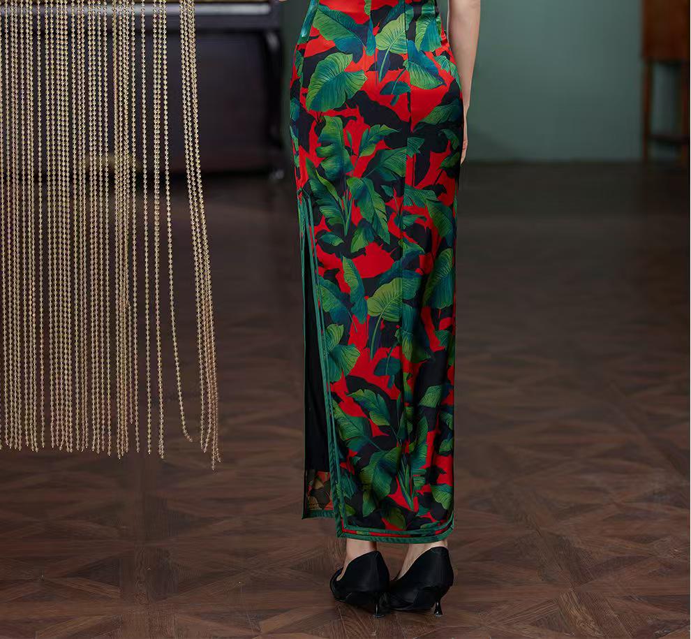 Women's Green Elegant Silk Qipao Cheongsam Dress – additional product view