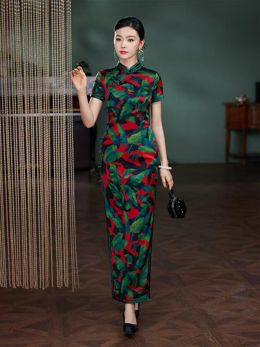 Women's Green Elegant Silk Qipao Cheongsam Dress – additional product view