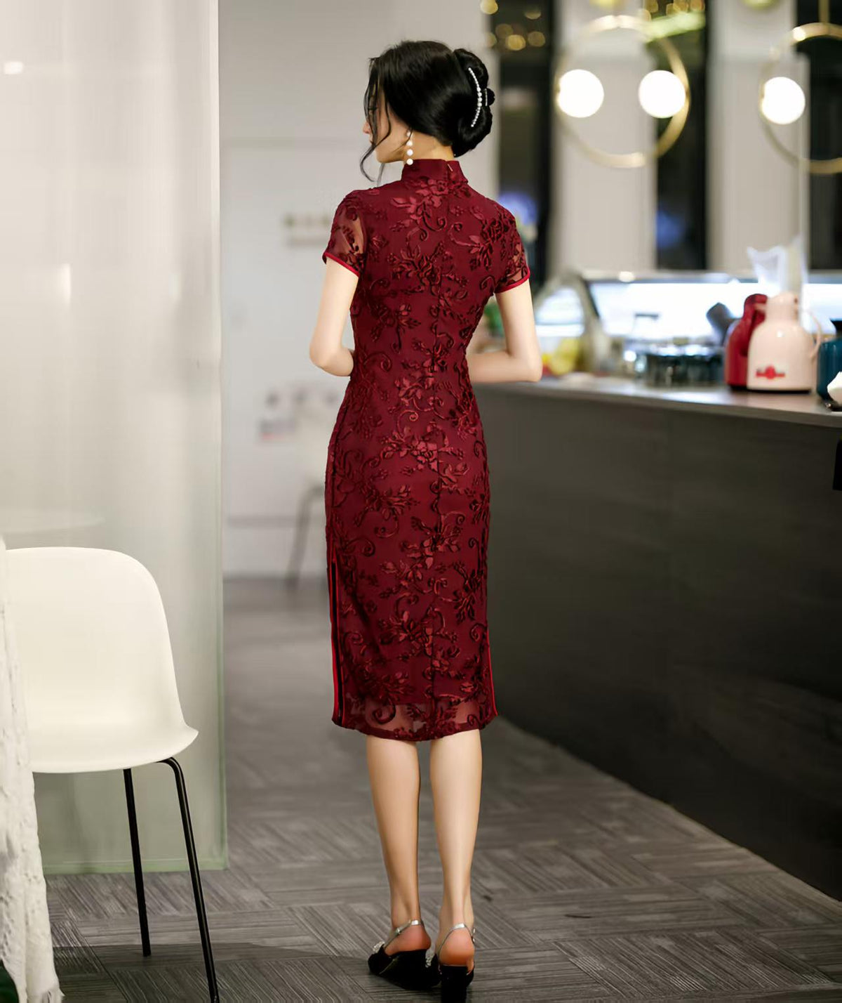 Women's Elegant Velvet Qipao Cheongsam Dress – Fitted – additional product view