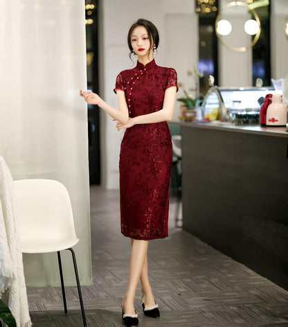 Women's Elegant Velvet Qipao Cheongsam Dress – Fitted – additional product view
