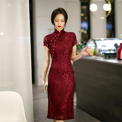 Women's Elegant Velvet Qipao Cheongsam Dress – Fitted – additional product view