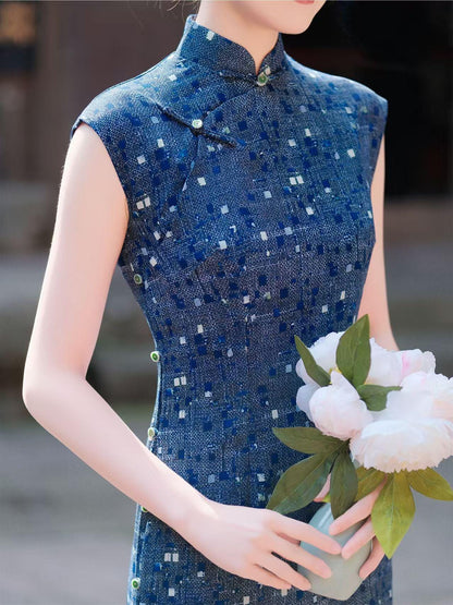 Women's Blue Vintage Qipao Cheongsam Dress – additional product view