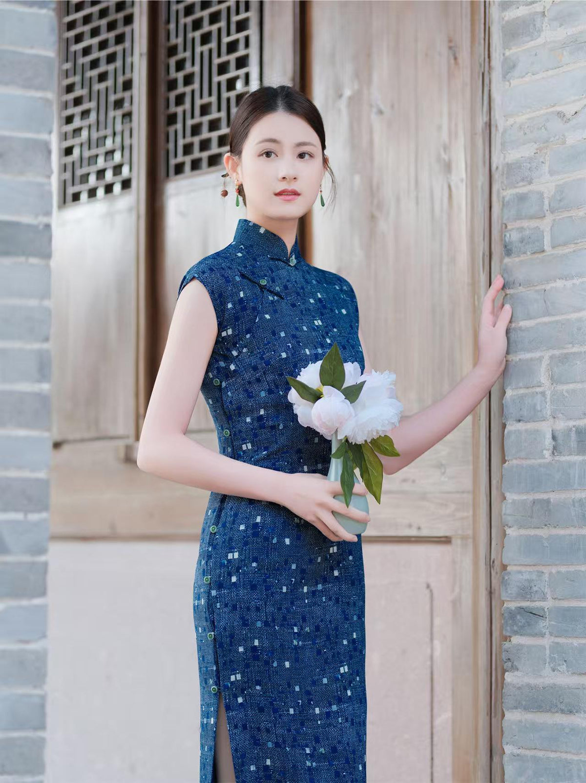 Women's Blue Vintage Qipao Cheongsam Dress – additional product view