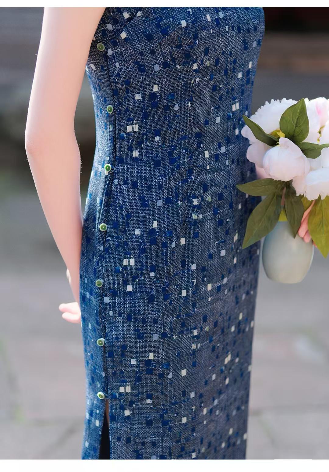 Women's Blue Vintage Qipao Cheongsam Dress – additional product view