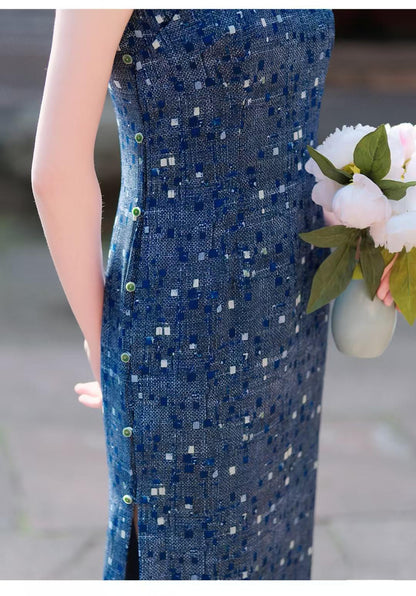 Women's Blue Vintage Qipao Cheongsam Dress – additional product view