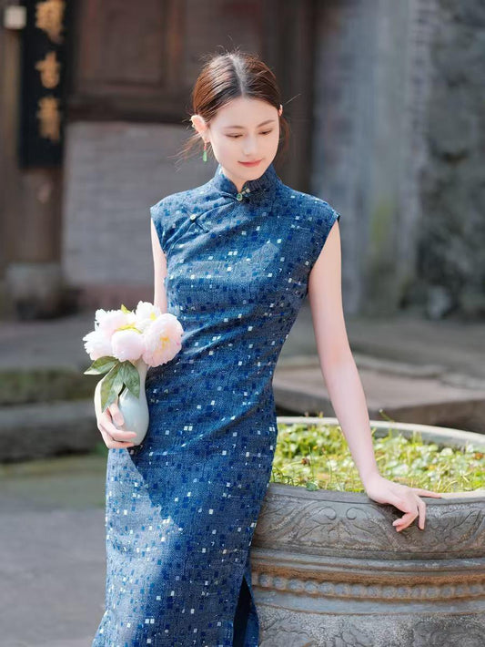 Women's Blue Vintage Qipao Cheongsam Dress