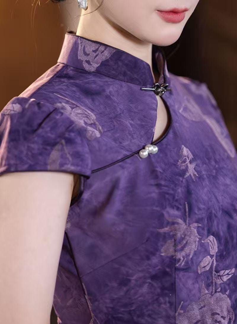 Women's Purple Vintage Qipao Cheongsam Dress – Fitted – additional product view