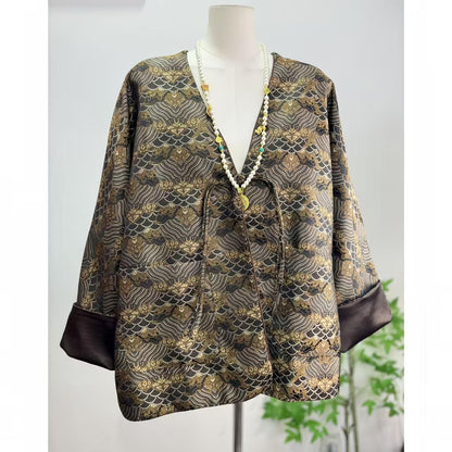 Women's Jacquard Silk Chinese Style Blouse – Long Sleeve