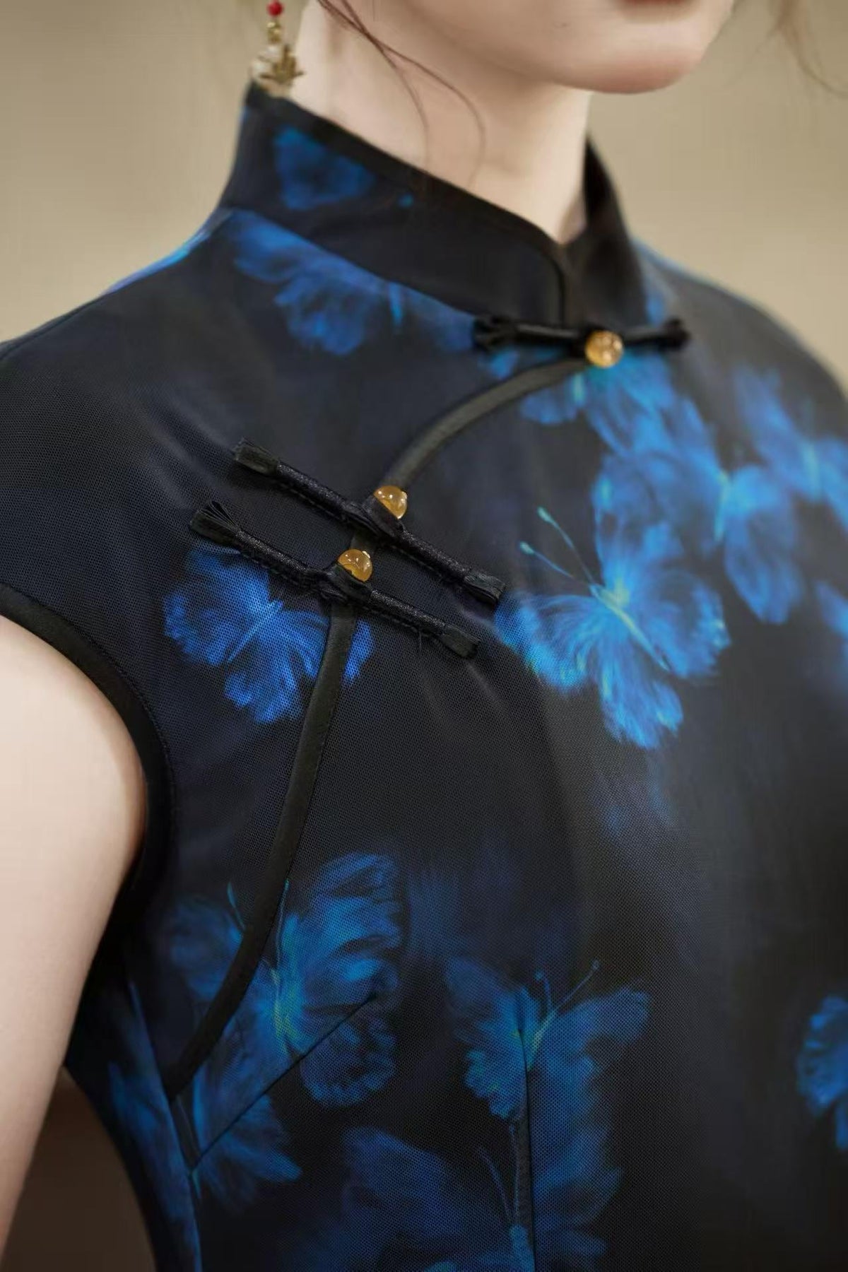Women's Blue Floral Qipao Cheongsam Dress – additional product view