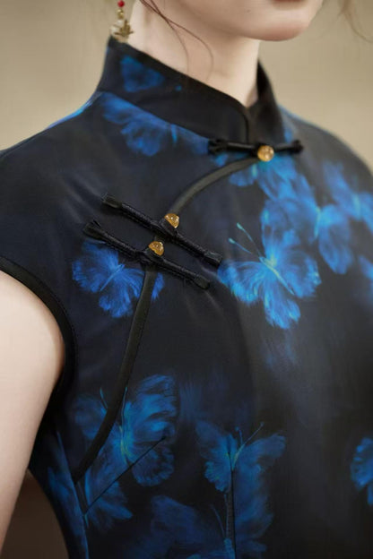 Women's Blue Floral Qipao Cheongsam Dress – additional product view