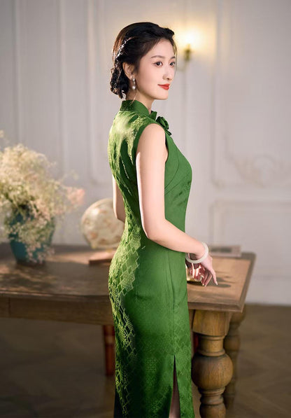 Women's Green Vintage Qipao Cheongsam Dress – additional product view