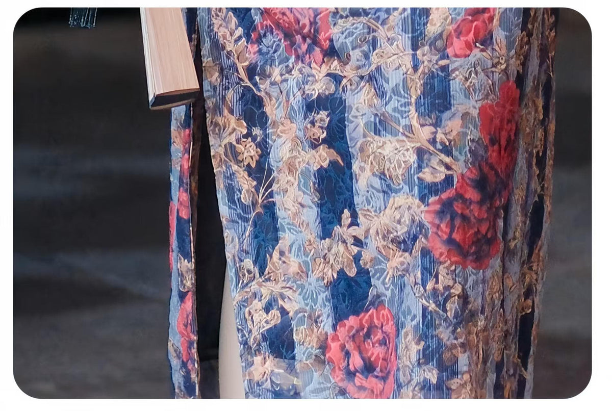 Women's Blue Floral Qipao Cheongsam Dress – additional product view