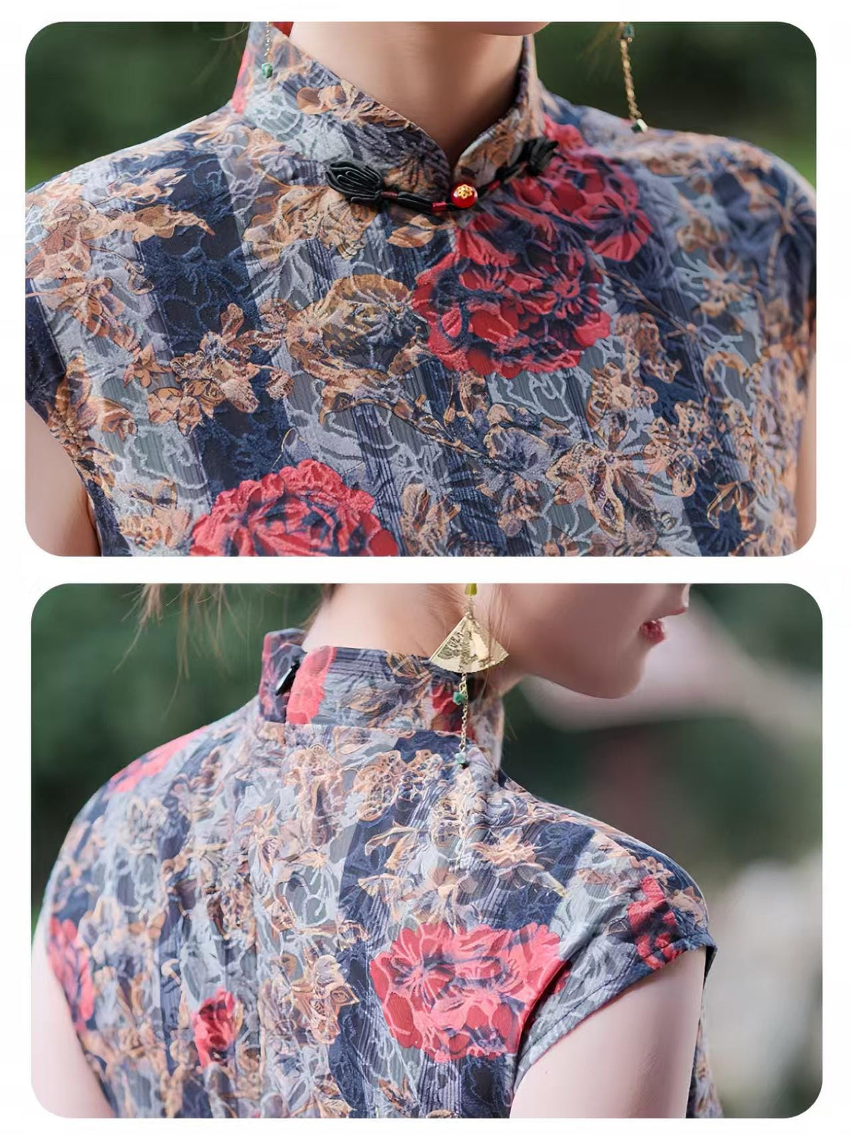 Women's Blue Floral Qipao Cheongsam Dress – additional product view