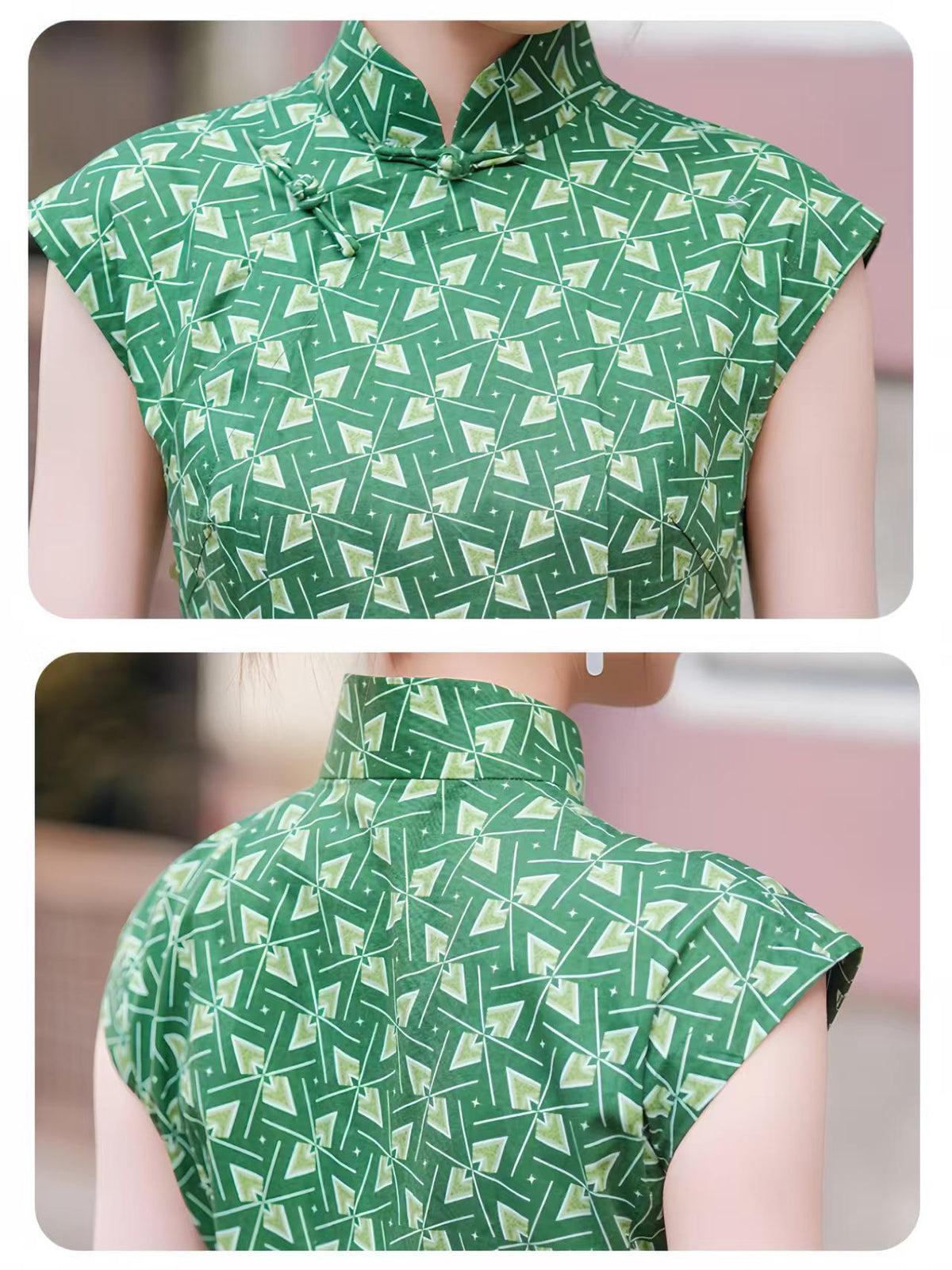 Women's Green Vintage Qipao Cheongsam Dress – Geometric Fitted – additional product view
