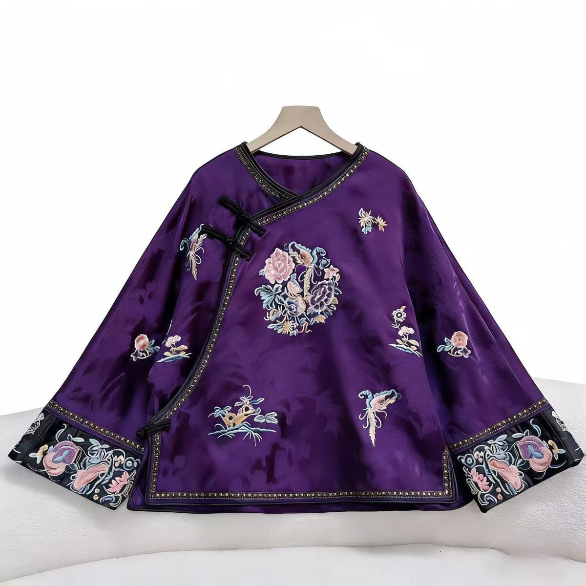 Women's Floral Chinese Tang Jacket – Purple Jacquard – additional product view