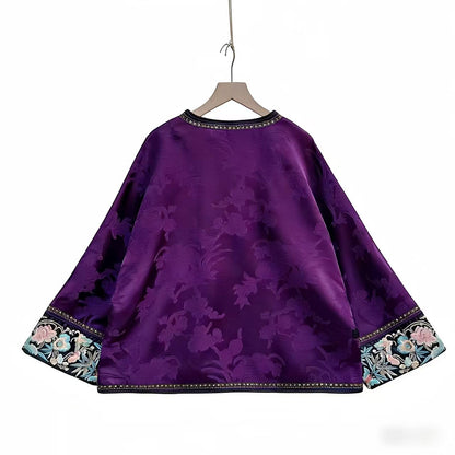 Women's Floral Chinese Tang Jacket – Purple Jacquard – additional product view
