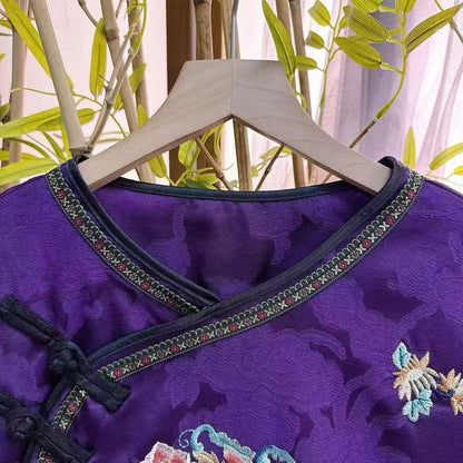 Women's Floral Chinese Tang Jacket – Purple Jacquard – additional product view