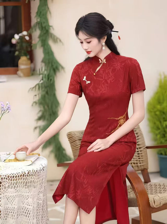 Women's Red Vintage Qipao Cheongsam Dress – Fitted