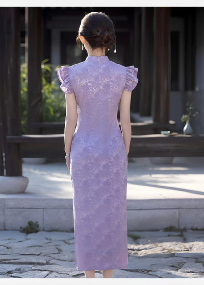 Women's Vintage Qipao Cheongsam Dress – Lavender Fitted – additional product view